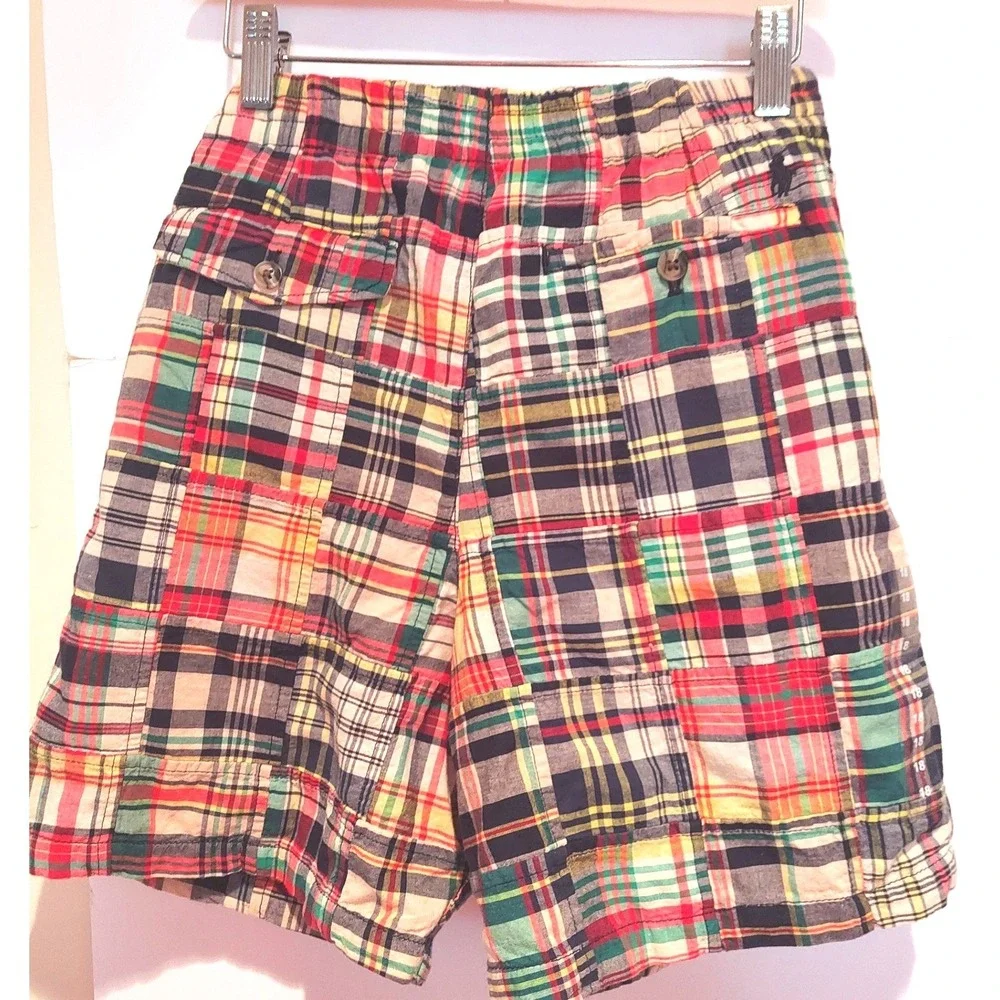 Polo Ralph Lauren Vintage Boys Patchwork Madras Plaid Shorts Preppy Size 18 NWT